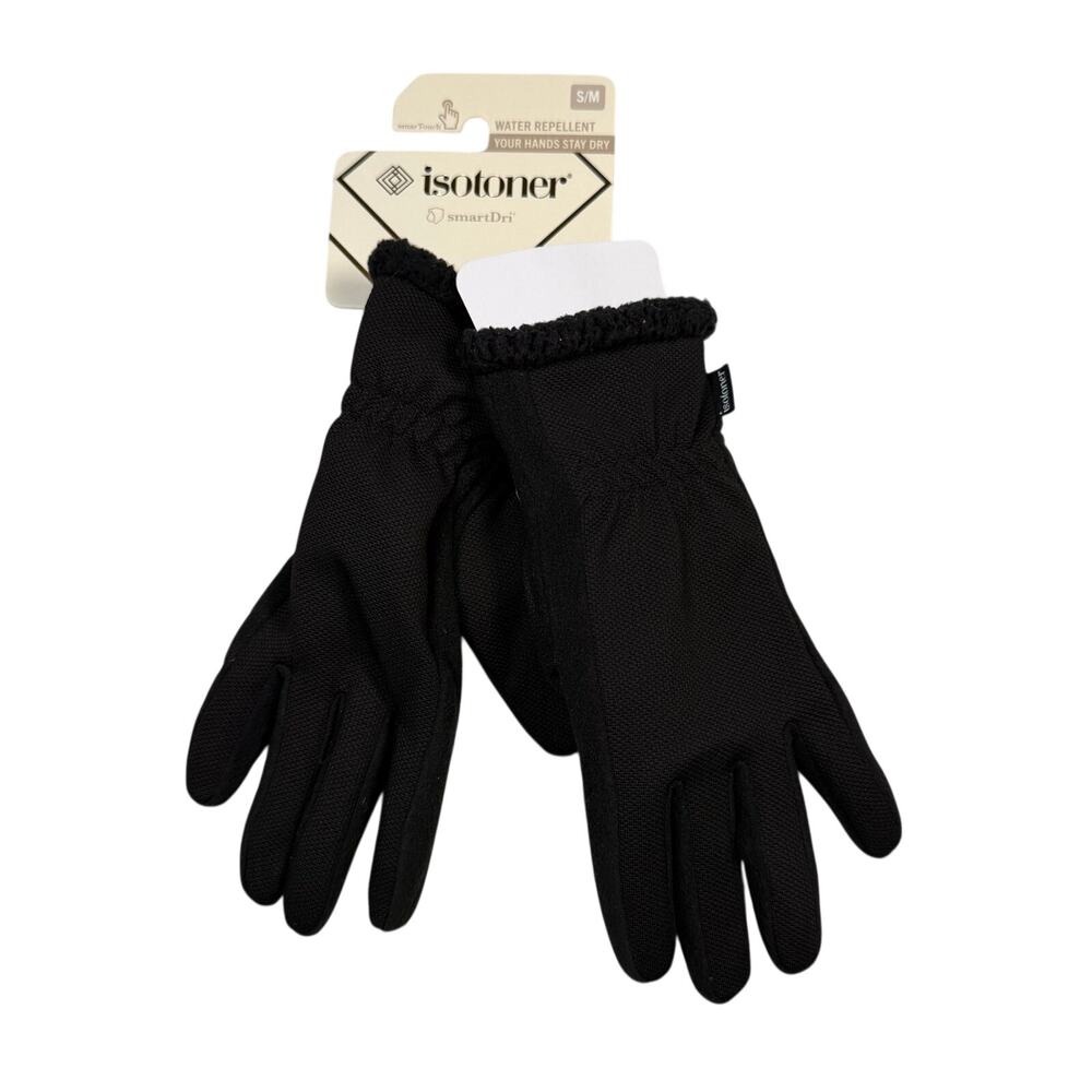 Isotoner Smart Dri Gloves Women's Small/Medium Black Fleece Sherpa Trim NWT